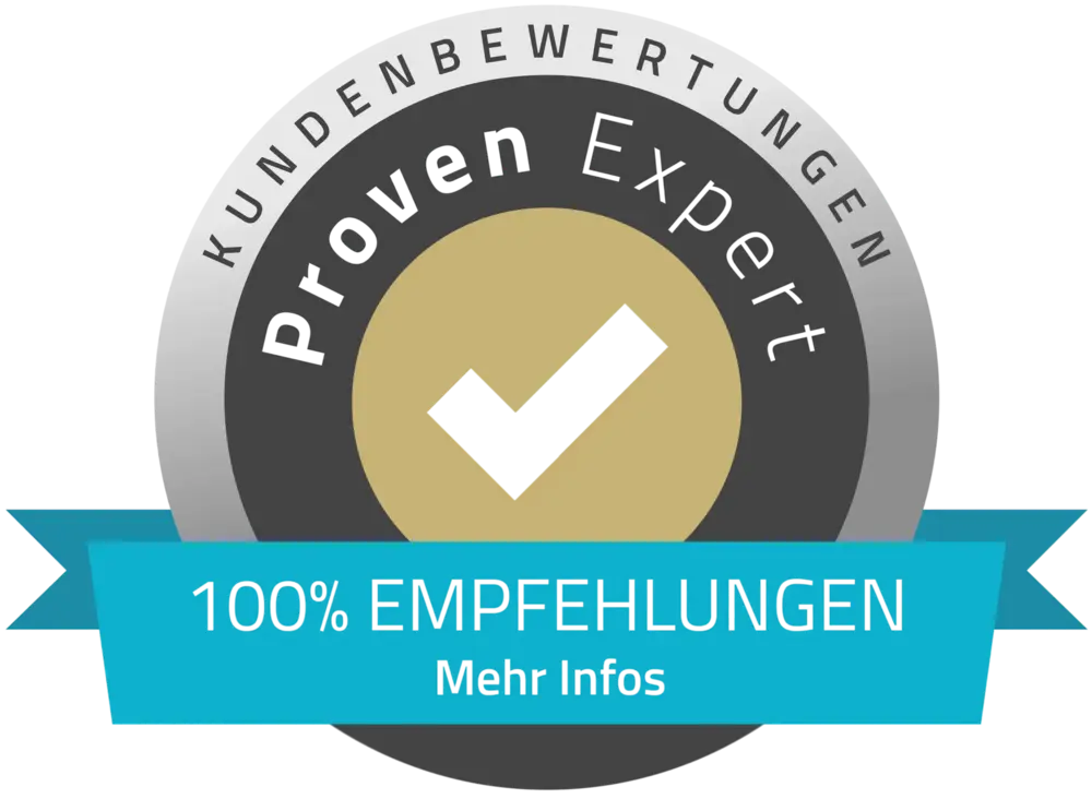 ProvenExpert Bewertungssiegel – 100 % Weiterempfehlung