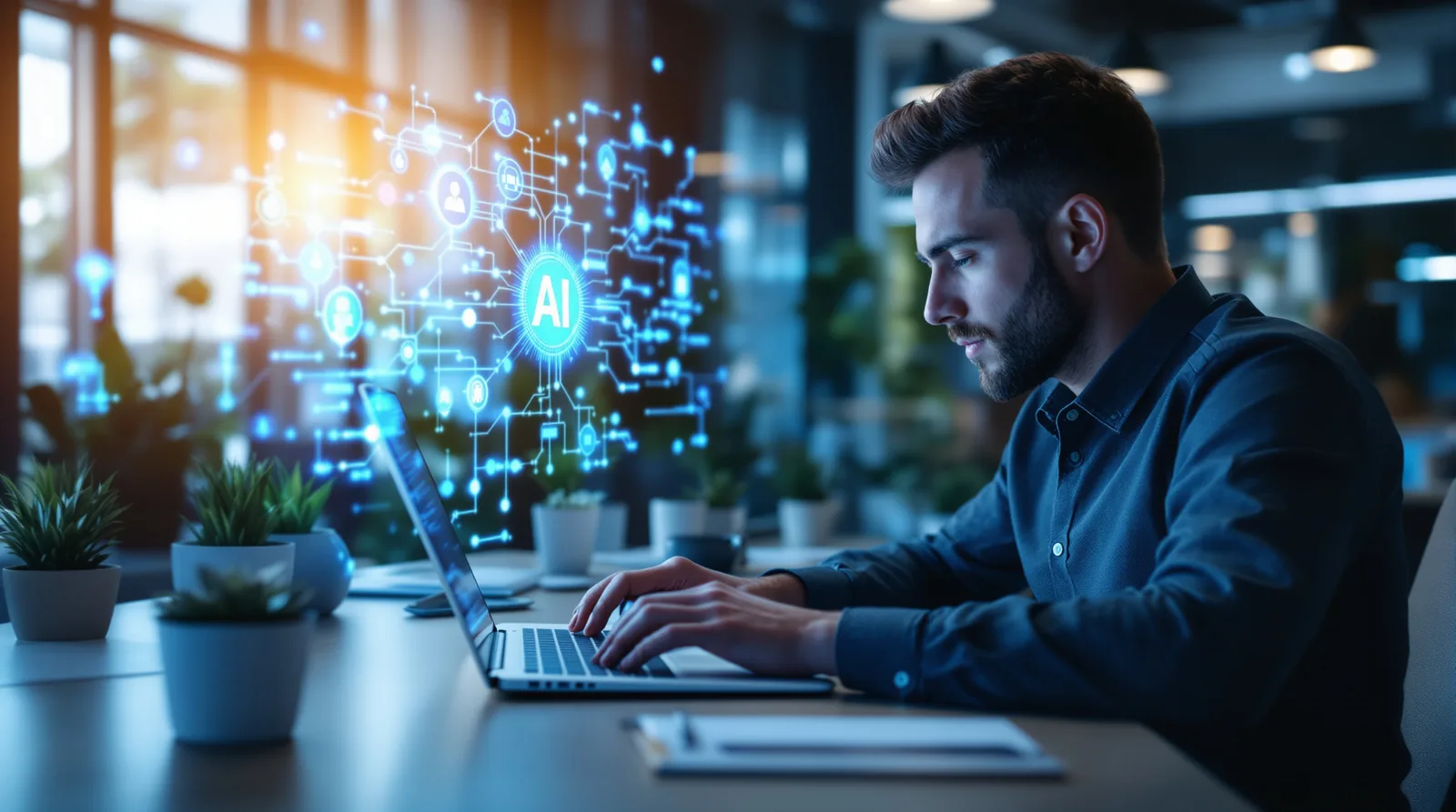 KI-Marketing: Unternehmer mit KI-gestützter Sichtbarkeits-Analyse
