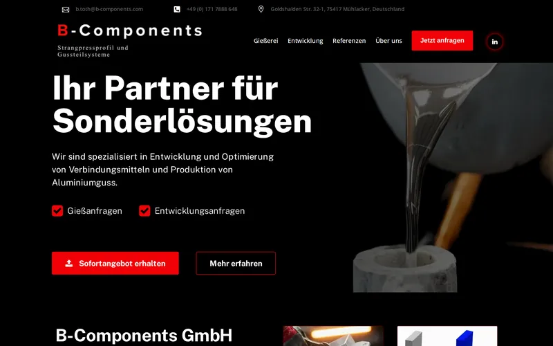 Website von B-Components aus Mühlacker