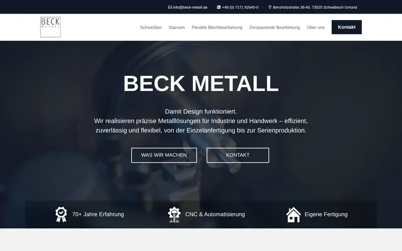 Website von Beck Metall aus Schwäbisch Gmünd