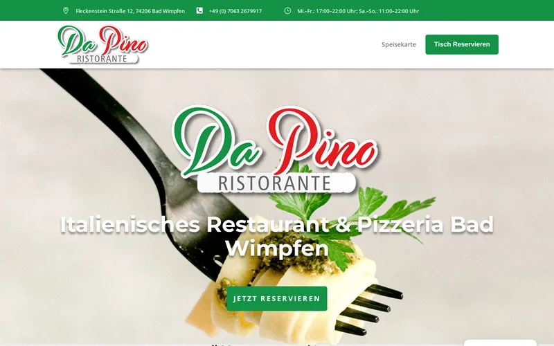 Website von Da Pino Ristorante aus Bad Wimpfen