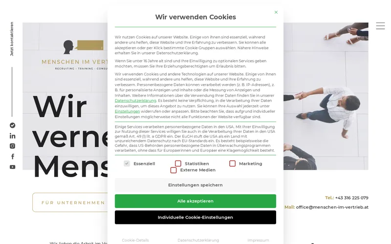 Website von Menschen im Vertrieb