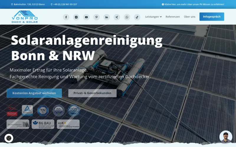Website von VONPRO Dach & Solar